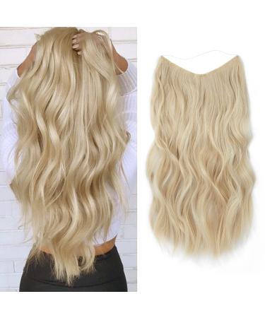 Blonde Hair Extensions with Adjustable Size Removable Clips Synthetic 20inch Secret Invisible Hair Extension One Piece Curly Hair Pieces for Women 20 Inch Bleach Blonde