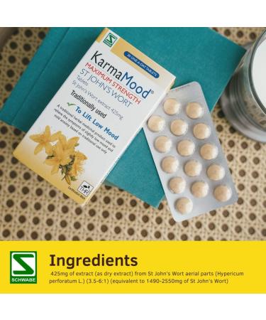 Schwabe KarmaMood Maximum Strength - St John's Wort Extract 425mg - Herbal Remedy for Low Mood and Anxiety - 30 Tablets - Buy Online on GoSupps.com