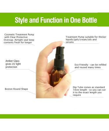 Avalon Cosmetic Packaging 30ml Amber Glass Bottles with Pump - Pack of 5. Empty refillable amber bottles (5pcs) with Black Treatment Pump. Suitable for Sanitising Gels Face Creams Serum Lotion etc. - Buy Online on GoSupps.com