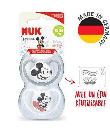 Nuk Sucker Space - 18-36 Months | Disney Mickey Mouse | BPA-Free Silicone | Gray/White | 2 Pack with Extra Ventilation - Buy Online on GoSupps.com