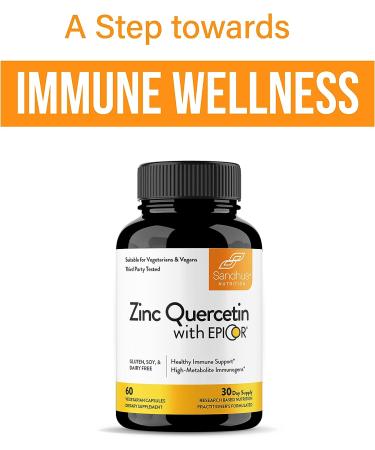 Sandhu's Zinc Quercetin with EpiCor - Immune & Digestive Health Support - 60 Vegetarian Capsules - Buy Online on GoSupps.com