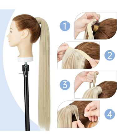 Silk-co 28 Inch Straight Clip in Ponytail Hair Extension - Blond&Bleach Blond | Heat-Resistant Fiber Hairpiece for Women - Buy Online on GoSupps.com