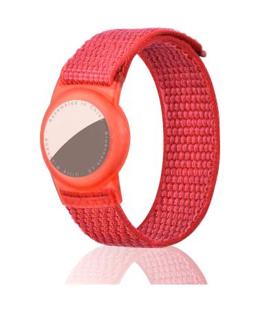 Dingfeiyu Airtag Wristband for Kids Adult Apple Airtag Waterproof Bracelet Adjustable Anti Lost Airtag Wristband Nylon for Toddler Child and Men Women (red)