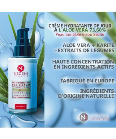 Nezeni Aloe Vera Face Moisturizer 75.70% | 18 Active Ingredients | Increases Skin Elasticity | Face Day Cream for Dry and/or Sensitive Skin LOW IN PRESERVATIVES - Buy Online on GoSupps.com