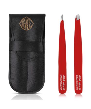 Tweezers Set - 2 Pcs Professional Stainless Steel Precision Tweezer for Eyebrows Plucking  Ingrown Hair and Facial Hair Remover for Women and Men (Red)