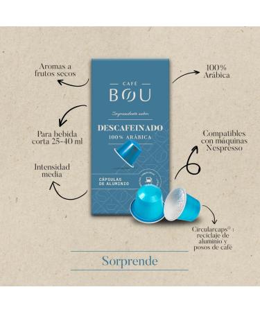 Caf BOU - Decaffeinated Coffee Capsules 100% Arabica | Medium Intensity | Compatible | Coffee with Dried Fruit Flavors | 3 boxes x 10 capsules (30 capsules) - Buy Online on GoSupps.com