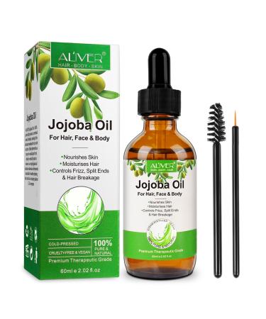 Jojoba Oil for Hair Growth 100% Pure & Natural - Cold Pressed Unrefined Jojoba Essential Oil for Skin & Nails Dry Skin Relief Makeup Remover 2.02fl.oz