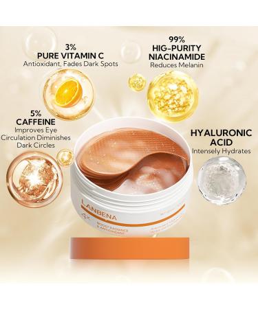 LANBENA Vitamin C Under Eye Patches - 60 Pcs Cooling Eye Masks for Dark Circles Puffiness Fine Lines & Anti-Aging - Hydrating Caffeine & Niacinamide Treatment - Buy Online on GoSupps.com