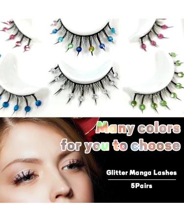5 Pairs Manga Lashes - Glitter Colored Eyelashes with Diamond Decor | Natural Look Japanese Lashes - DIY Glitter Lashes (1 oz - Buy Online on GoSupps.com