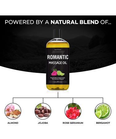 Romantic Massage Oil for Couples - Big 16oz Bottle - Relaxing Body & Mind - Almond, Jojoba, Rose Geranium, Bergamot, Vitamin E - Buy Online on GoSupps.com
