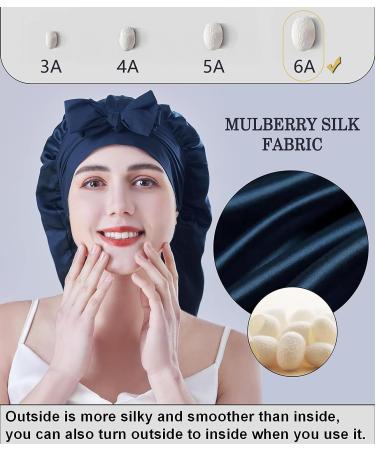 Cocheng Mulberry Silk Bonnet for Curly Hair | Navy Blue Silk Bonnet for Women - Buy Online on GoSupps.com