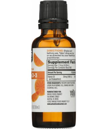 365 by Whole Foods Market Vitamin D-3 Liquid Citrus Flavor 1000IU 1 OZ 1 Fl Oz (Pack of 1) - Buy Online on GoSupps.com