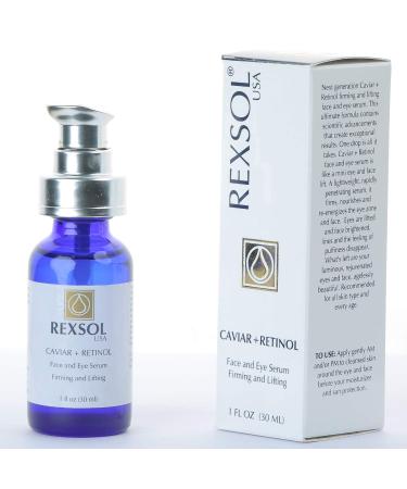 REXSOL Caviar + Retinol Face and Eye Serum | Firming & Lifting | Vitamin C E & A | Hybrid Sunflower & Caviar Oil | Youthful Skin Revitalization | 30 ml - Buy Online on GoSupps.com