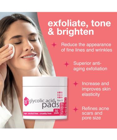 20% Glycolic Acid Exfoliating AHA Peel Pads - 50 Count | Anti-Aging, Acne Scars, Fine Lines, Uneven Skin Tone & Texture | Face Wipes for Dullness & Pores - Buy Online on GoSupps.com