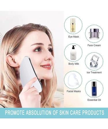 Premium Stainless Steel Gua Sha Facial Tools - Scraping Massage Tool for Face Eye & Neck - SUS304 Muscle Scraper for Smooth SPA Therapy - Silver - Buy Online on GoSupps.com
