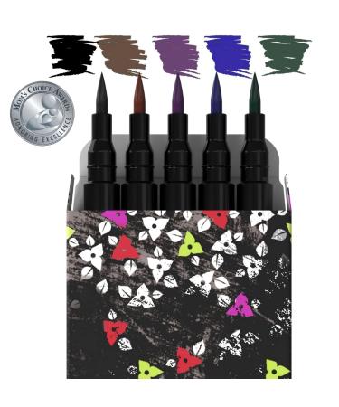 Nikka Notto Cosmetics Liquid Eyeliners Waterproof 5 Colors Eyeliner Set (Mom's Choice Award  Winner 2023) Black  Brown  Blue  Green & Purple DeLuxe Kit Multicolored 5 Count (Pack of 1)