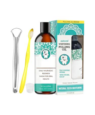 Mouthwash - 237 ml of natural alcohol-free mouthwash for cleaning teeth | with tongue scraper and toothbrush for oral hygiene health and repairing dry teeth