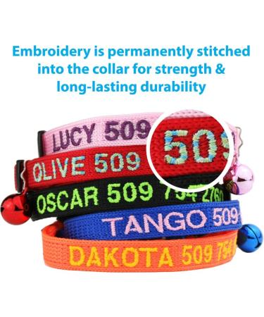 Personalized Cat Collar with Safety Release Buckle | Custom Embroidered, Adjustable Nylon ID Collar with Bell for Cat or Kitten - Buy Online on GoSupps.com