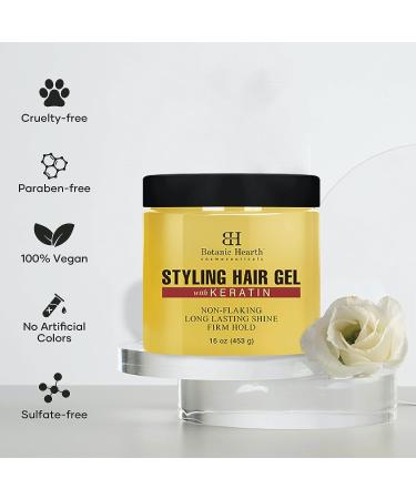 Botanic Hearth Hair Gel with Keratin Protein - Strong Hold Styling Gel for All Hair Types - 16 oz - Made in USA - Buy Online on GoSupps.com