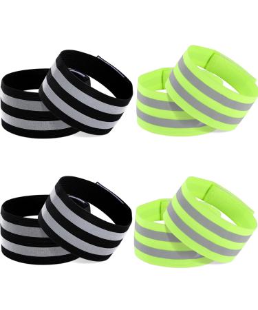 Rafiyu 8 pieces of pants bracket Bicycle elastic reflective straps with Velcro for outdoor jogging pants protection cycling hiking reflective safety bracelet 35 x 5 cm (green and black)