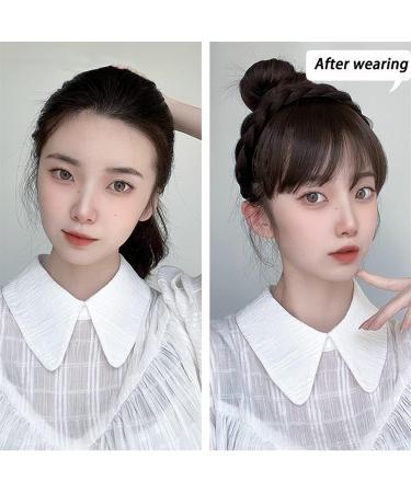 Bangs Hair Clip Front Hair Bangs Wig Fringe Hair Extensions Synthetic Fake Neat Bangs Wigs with Double Row Braids Headband Hair Accessories for Women Girls Bangs Clip in Hair (Color : Brown black) - Buy Online on GoSupps.com