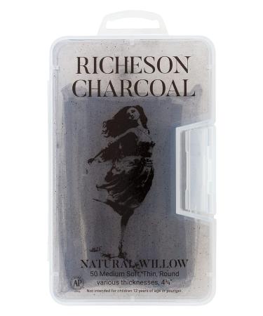 Yarka Natural Willow Non-Toxic Medium Soft Round Thin Charcoal Stick 4 in Black Pack of 50