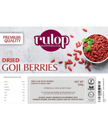 Rulop Dried Goji Berries - 500g - Premium Quality Vegan Resealable Pouch - Buy Online on GoSupps.com