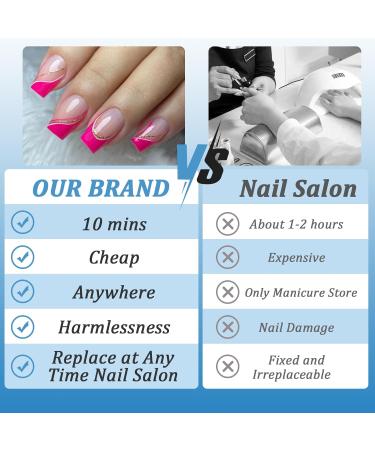 24 Pieces Short Press On Nails - Rose Red Angular French Acrylic Full Cover with Gold & White Lines | Perfect Fake Nails for Women & Girls - Buy Online on GoSupps.com