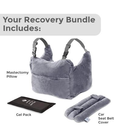 Mastectomy Pillow for Post-Surgery Recovery - Car Seatbelt Cover & Gel Pack Bundle Grey - Buy Online on GoSupps.com
