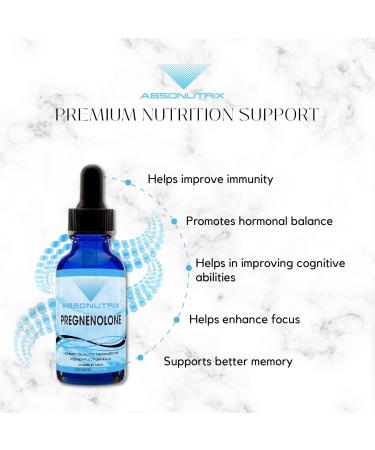 Absonutrix Pregnenolone Supplement 100mg 4 Oz Liquid 200 Servings Made in USA Quick Absorption Quality Potent Ingredients Third-Party Tested Non-GMO GMP Certified Cruelty-Free Products - Buy Online on GoSupps.com