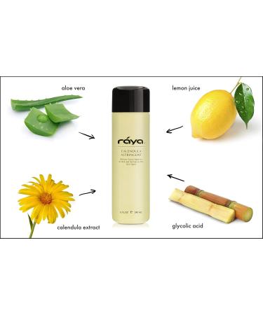 RAYA Calendula Astringent with AHA - 6 oz Glycolic Facial Toner for Combination & Oily Skin | Normalize pH & Fight Break-Outs | Alpha Hydroxy Acids - Buy Online on GoSupps.com