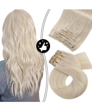 Moresoo Human Hair White Blonde Hair Extentions 24inch Hair Extensions Clip ins Double Weft Full Head Straight Hair 7Pieces/120Grams White Blonde Hair Extensions Clip in Remy Human Hair 24 Inch (Pack of 1) #60A