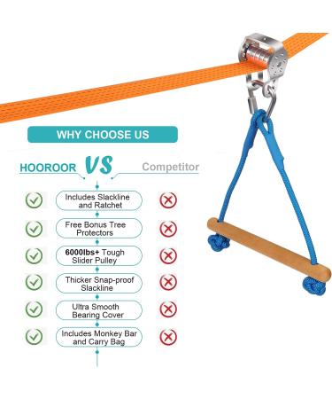 Hooroor Slackline Pulley with 52FT Zipline & Monkey Bar - Ninja Warrior Obstacle Course for Kids & Adults - Outdoor Toys Playset for Backyard Jungle Gym - Buy Online on GoSupps.com