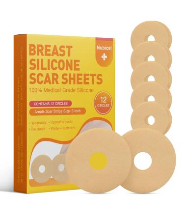 Silicone Scar Sheets for Breast 12 Pack - Medical Scar Removal Sheets - Silicone Sheet Breast Post Surgery Supplies for Scars Treatment - Areola Gel Circles (3 IN)
