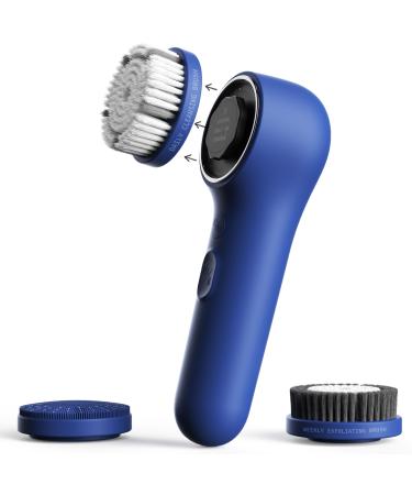 Spinning & V-Sonic Face Scrubber N graCoola 3.0 Facial Cleansing Brush Waterproof & Rechargeable Face Scrub Brush for Men & Women with 3 Brushes 3 Intensities 2 Action Modes - Blue