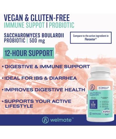 WELMATE Saccharomyces Boulardii | Daily Probiotic Supplement | 10 Billion CFU | Immune Support | Digestive Health | Vegan | Organic | Gluten Free | Non GMO | Men & Women | 200 Veggie Capsules - Buy Online on GoSupps.com