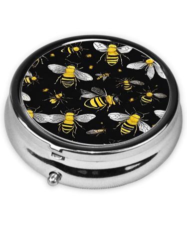 Bumble Bees Mini Round Pill Box - 3 Compartment Travel Organizer for Home & Office - Portable Medicine Case - Buy Online on GoSupps.com