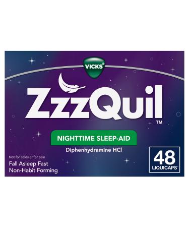 ZzzQuil Nighttime Sleep Aid LiquiCaps 25 mg Diphenhydramine HCl No.1 Sleep-Aid Brand Non-Habit Forming Fall Asleep Fast 48 Count