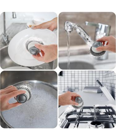Amabro Dishwash Brushes - Durable Steel Sponge Pot Scrubber with Handle | Long-lasting Cleaning for Pots Pans and Grills - Buy Online on GoSupps.com