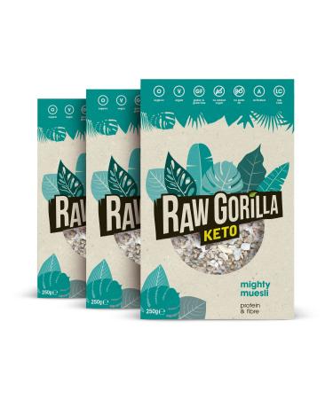 Raw Gorilla Keto Mighty Muesli 3 Packs of 250g | Low Sugar Vegan No Added Sugar Low Carb 4g Net Carbs Plant Based Breakfast Cereal with Activated Nuts Grain & Gluten Free Keto Mighty Muesli 250.00 g (Pack of 3)