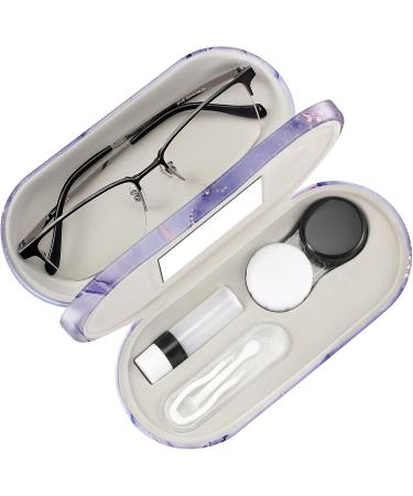 Fintie Hardcase Glasses Case & Contact Lens Container - Double-Sided Travel Set with Mirror - Purple Marble Design - Buy Online on GoSupps.com