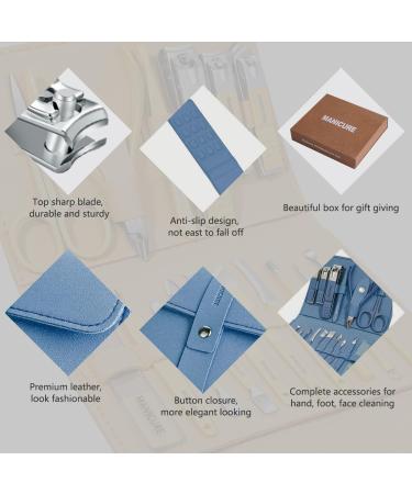 Manicure Set Professional Nail Clippers Pedicure Kit 16 pcs Stainless Steel Nail Care Tools Grooming Kit with Luxurious Travel Leather Case for Thick Nails Men Women Gift (Blue) - Buy Online on GoSupps.com