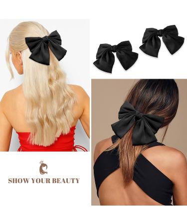 Large Black Hair Bow Clips - Set of 2 | Alligator Hair Accessories for Women & Girls - Buy Online on GoSupps.com