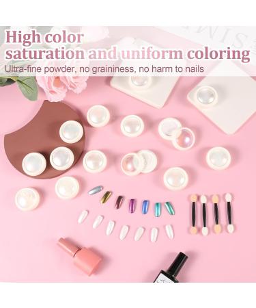 FRIUSATE 14 Boxes White Chrome Nail Powder - Glazed Donut Pearlescent Mirror Effect Glitter for DIY Nail Art - 7 Styles Available - Buy Online on GoSupps.com