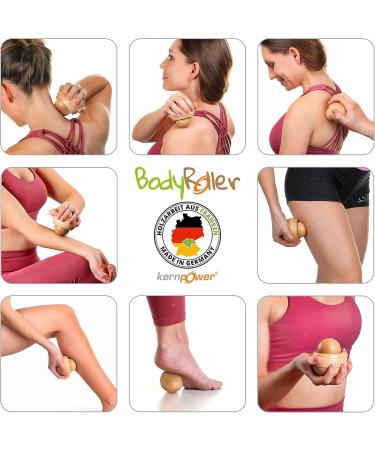 Kernpower BodyRoller Massage Roller - Natural Stone Stainless Steel & Wooden Balls in Jute Bag | Premium Red Beech Wood International Shipping - Buy Online on GoSupps.com