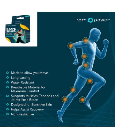 RPM Power Kinesiology Tape (5 Metres) - Latex Free Water Resistant Sports Tape for Muscle & Joint Support - Yellow - Buy Online on GoSupps.com