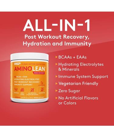 RSP AminoLean Recovery - Post Workout BCAAs Amino Acids Supplement with Electrolytes for Hydration Boost and Muscle Recovery - Vegan Aminos - Blood Orange Flavor - 30 Servings - Buy Online on GoSupps.com