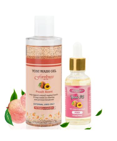 forvirness Feminine Wash & Natural Yoni Oil Set, Vaginal Wash with Cleaning Factor - Cleanse, Remove Odor, pH Balance for Women, Tested Yoni Wash, 1 fl.oz Peach Feminine Oil & 6.7 fl.oz Intimate Wash