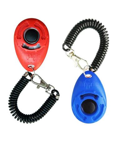 Meric Pet Cat Training Clicker with Wrist Strap, Flat Drop Shape Button Cat Clicker Training Tool, Durable & Easy to Use, Red and Blue, 2 Pcs per Pack