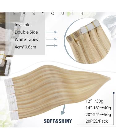 Easyouth Human Hair Tape in Blonde Extensions 40g 20Pcs 18 Inch Seamless Glue-in Highlight #27P613 - Buy Online on GoSupps.com